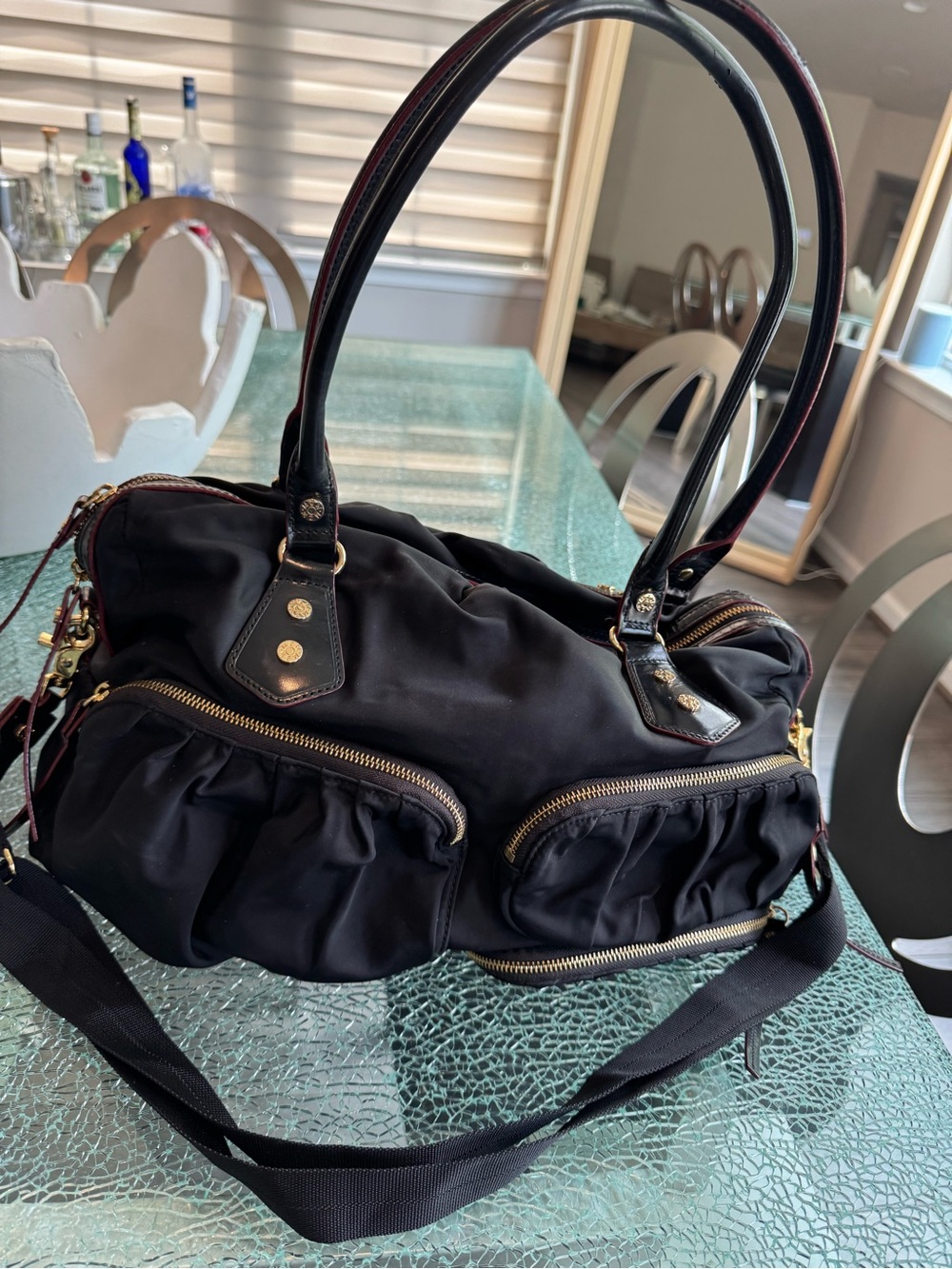 Black Women’s Shoulder Bag - Classic Nylon Satchel
